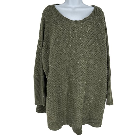 Lane Bryant Womens Basketweave Knit Green Dolman Sleeve Sweater Size 22/24 - Picture 1 of 9